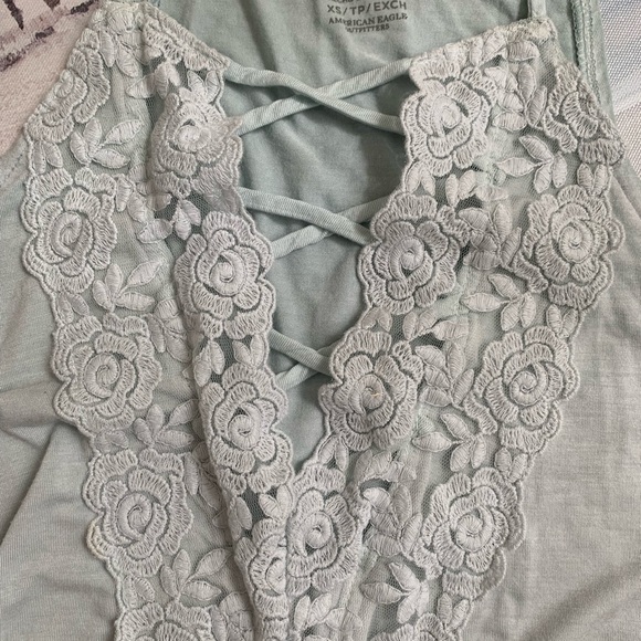 American Eagle Dainty Soft Teal Tank Top Lace Front - Picture 3 of 10